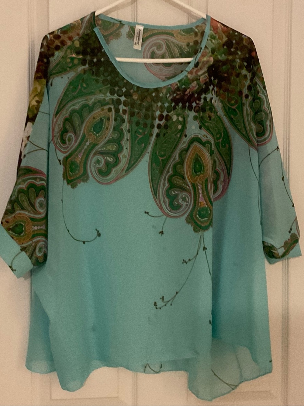 Lonelyshow Aqua Paisley Sheer Tunic Top